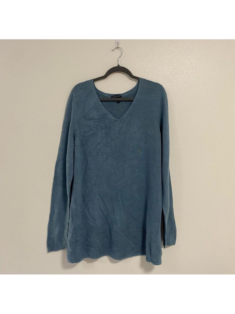 Eileen Fisher Tunic Women’s Size XL Blue Rib Textured long sleeve Top